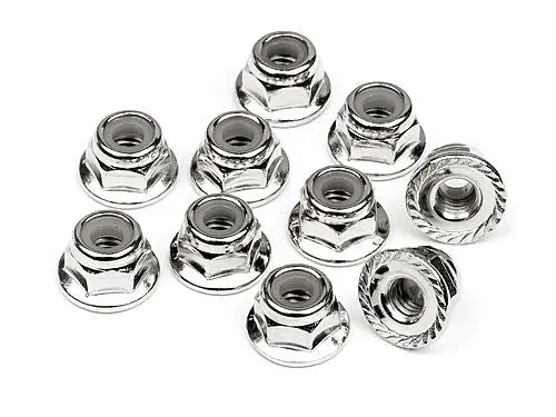 Hpi Racing - Serrated Flange Lock Nut, M4, Silver (10Pcs) 1