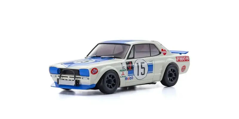 Kyosho - 1972 Nissan Skyline White/Blue 2000Gt-R (Kpgc10) Racing #15 Auto Scale Body 1