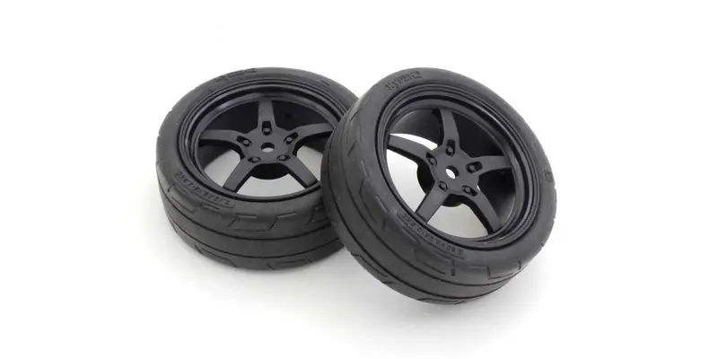 Kyosho - Glued Tc Tire, Medium Compound, On 5-Spoke Racing Wheel, Black, 2Pcs 1