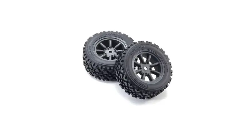 Kyosho - Glued Vintage Rally Tire Fz02-R (M), 8-Spoke Watanabe Wheel/Black Metallic, 2Pcs 1