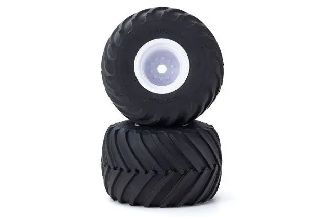 Kyosho - Monster Tire With Wheel (White/V-Shaped/2Pcs) 1