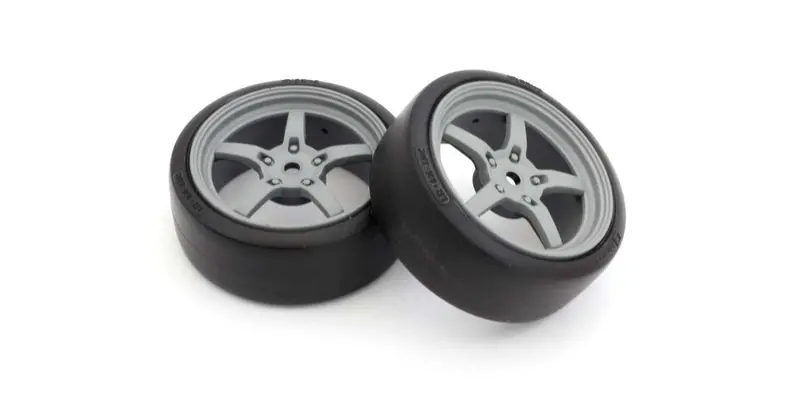 Kyosho - Premounted Drift Tire On Gray 5-Spoke Racing Wheel, For Fz02, 2Pcs 1