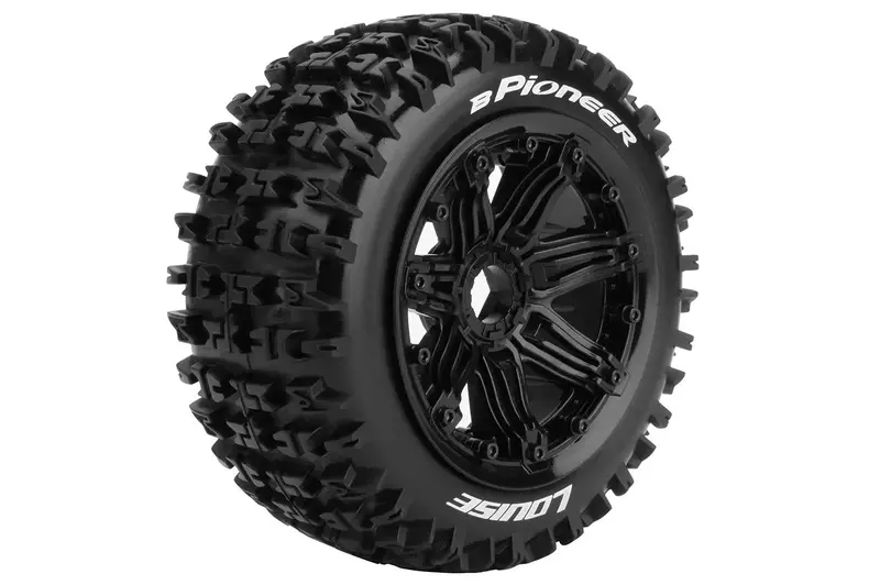 Louise R/C - B-Pioneer 1/5 Off Road Buggy Tires, 24Mm Hex, Mounted On Black Spoke Rim, Sport Compound, Front (2) 1