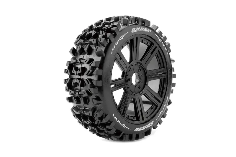 Louise R/C - B-Pioneer 1/8 Off-Road Buggy Tires, 17Mm Hex, Mounted On Black Spoke Rim, Soft, Front/Rear (2) 1
