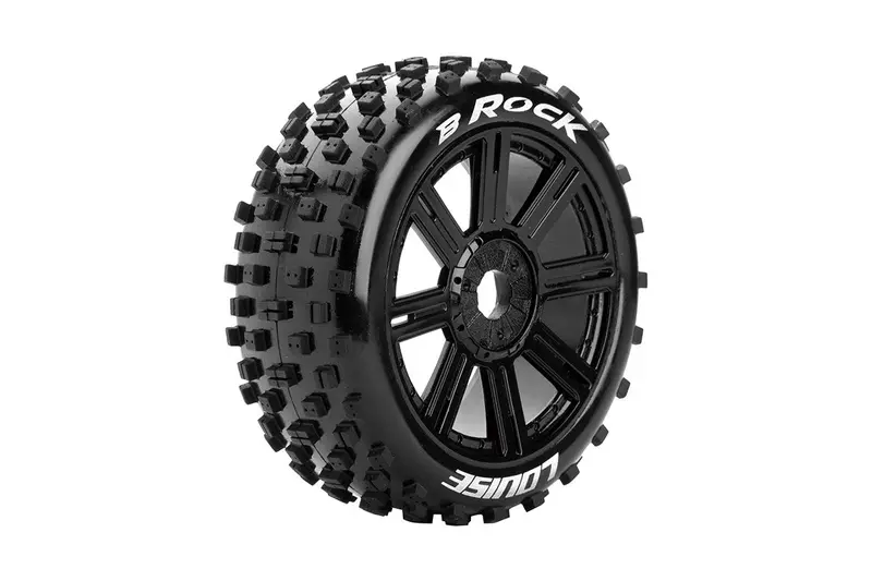 Louise R/C - B-Rock 1/8 Off-Road Buggy Tires, 17Mm Hex, Mounted On Black Spoke Rim, Soft, Front/Rear (2) 1