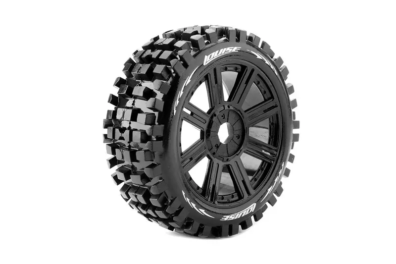 Louise R/C - B-Ulldoze 1/8 Off-Road Buggy Tires, 17Mm Hex, Mounted On Black Spoke Rim, Soft, Front/Rear (2) 1