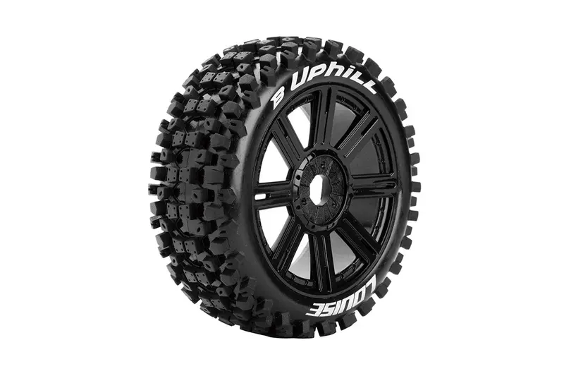 Louise R/C - B-Uphill 1/8 Off-Road Buggy Tires, 17Mm Hex, Mounted On Black Spoke Rim, Soft, Front/Rear (2) 1