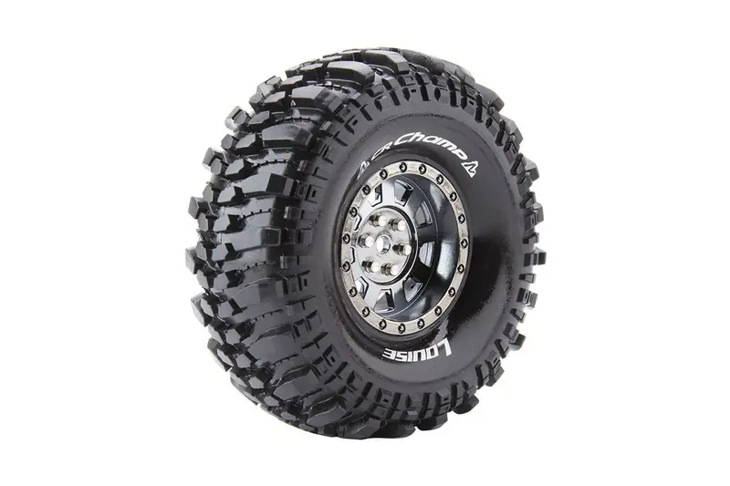 Louise R/C - Cr-Champ 1/10 1.9" Crawler Tires, 12Mm Hex, Super Soft, Mounted On Black Chrome Rim, Front/Rear (2) 1