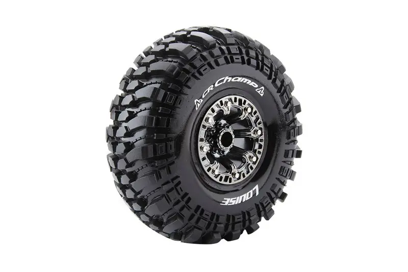 Louise R/C - Cr-Champ 1/10 2.2" Crawler Tires, 12Mm Hex, Super Soft, Mounted On Black Chrome Rim, Front/Rear (2) 1