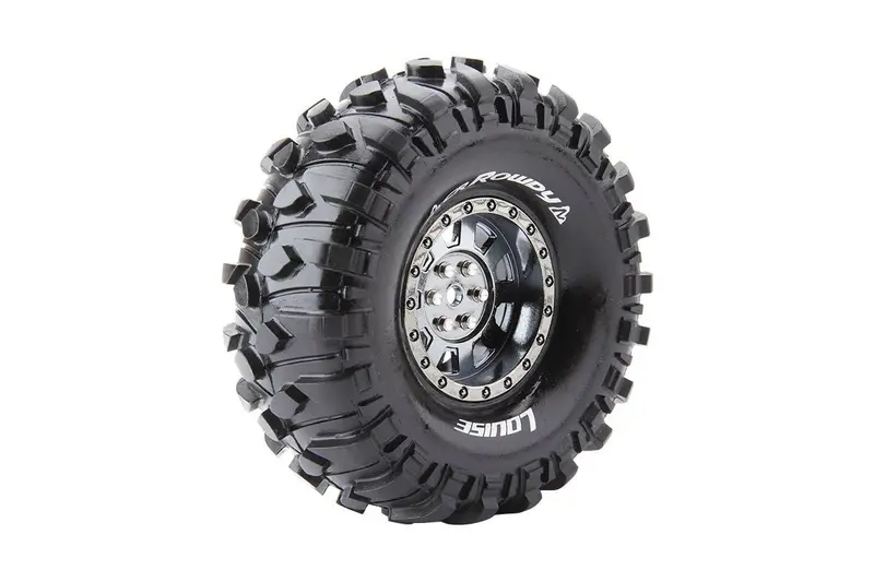 Louise R/C - Cr-Rowdy 1/10 1.9" Crawler Tires, 12Mm Hex, Super Soft, Mounted On Black Chrome Rim, Front/Rear (2) 1