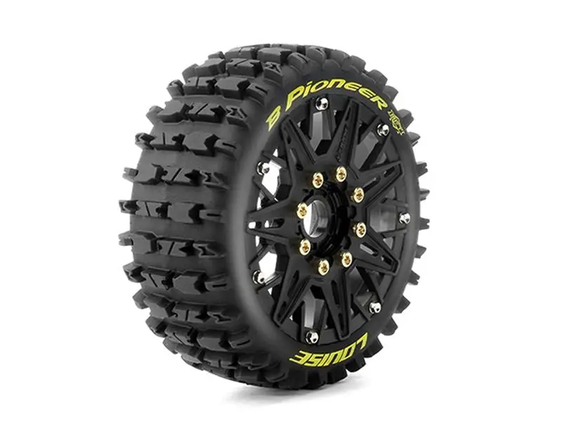 Louise R/C - Mft B-Pioneer Soft 1/8 Buggy Tires, 17Mm Hex, 0" & 1/2" Offset, Mounted On Black Rims, (2) 1