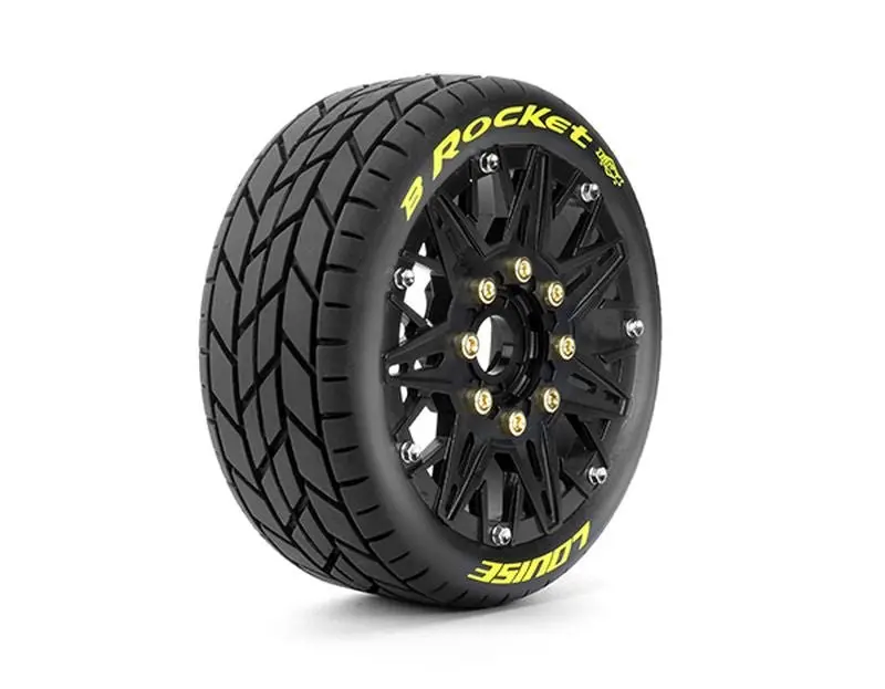 Louise R/C - Mft B-Rocket Soft 1/8 Buggy Tires, 17Mm Hex, 0" & 1/2" Offset, Mounted On Black Rims, (2) 1
