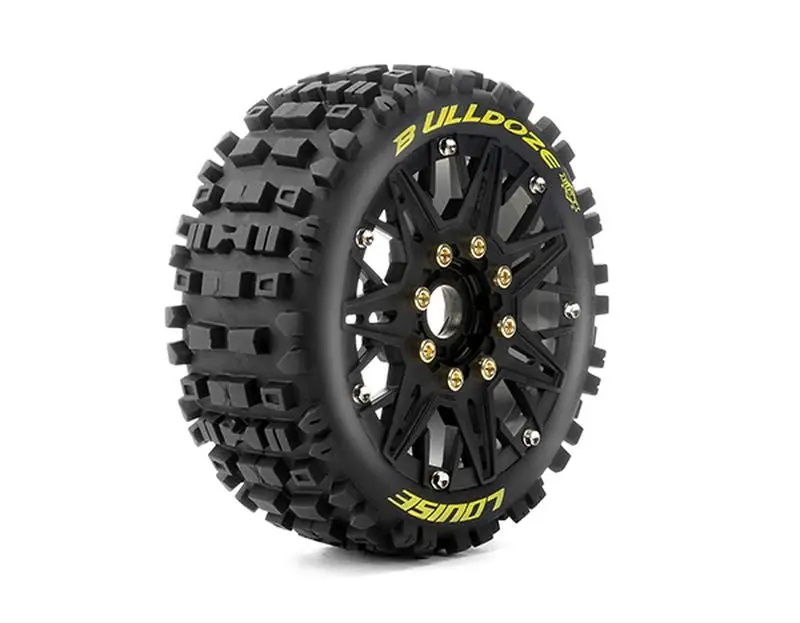 Louise R/C - Mft B-Ulldoze Soft 1/8 Buggy Tires, 17Mm Hex, 0" & 1/2" Offset, Mounted On Black Rims, (2) 1