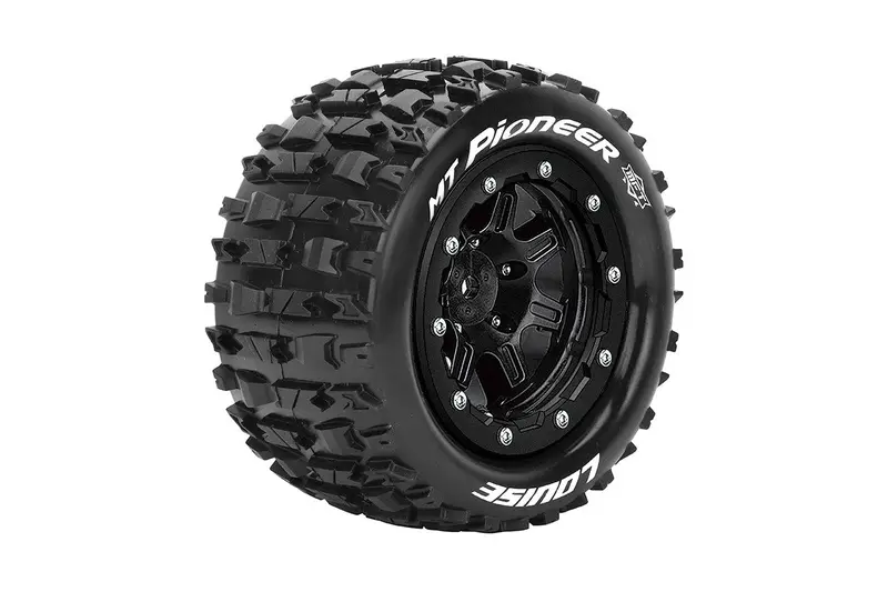 Louise R/C - Mft Mt-Pioneer 1/10 Monster Truck Tires, 1/2" Offset, 17Mm Hex, Soft, Mounted On Black Rim (2) 1