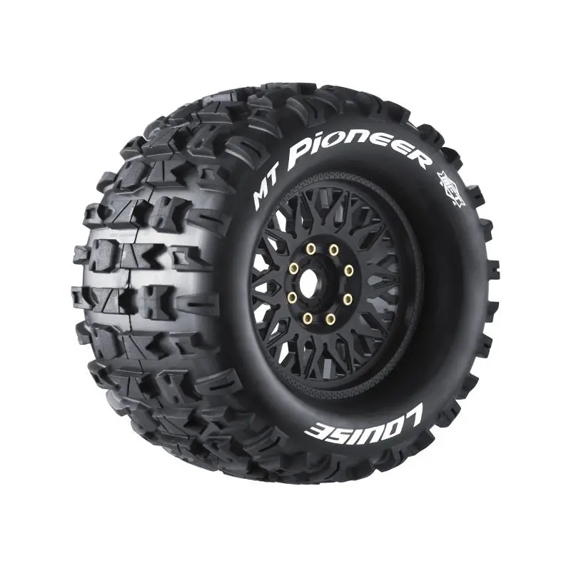 Louise R/C - Mft Mt-Pioneer Sport 1/8 Monster Truck Tires, 17Mm Hex, 0" & 1/2" Offset Mounted On Black Rims, (2) 1