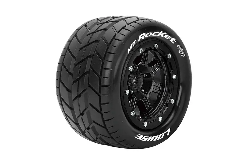 Louise R/C - Mft Mt-Rocket 1/10 Monster Truck Tires, 1/2" Offset, 17Mm Hex, Soft, Mounted On Black Rim (2) 1