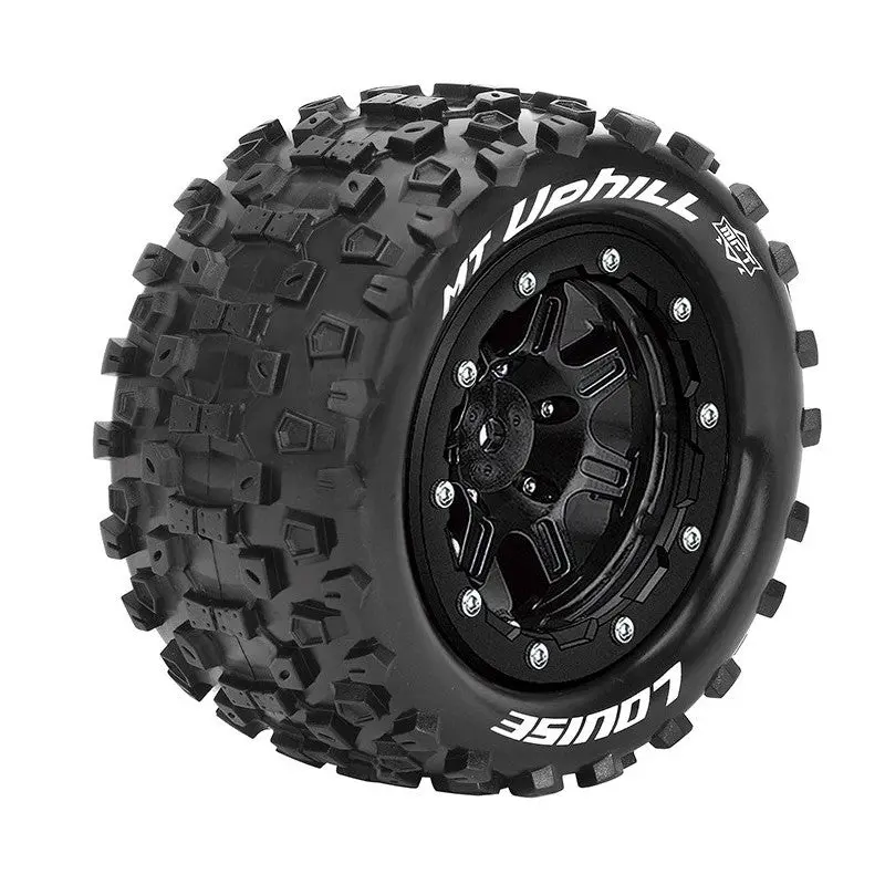 Louise R/C - Mft Mt-Uphill 1/10 Monster Truck Tires, 1/2" Offset, 17Mm Hex, Soft, Mounted On Black Rim (2) 1