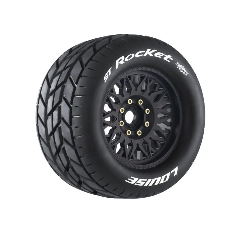 Louise R/C - Mft St-Rocket Sport 1/8 Stadium Truck Tires, 0" & 1/2" Offset, 17Mm Removable Hex, On Black Rim (2) 1