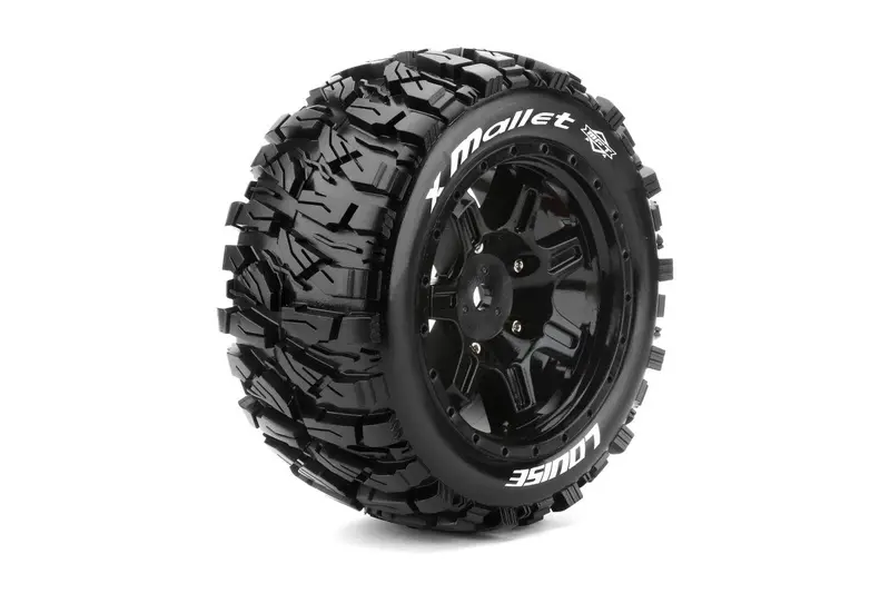Louise R/C - Mft X-Mallet Sport Monster Truck Tires, 24Mm Hex, Mounted On Black Rim (2), Fits Arrma Kraton 8S 1