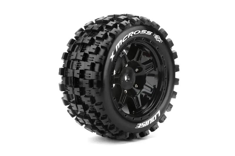 Louise R/C - Mft X-Mcross Sport Monster Truck Tires, 24Mm Hex, Mounted On Black Rim (2), Fits Arrma Kraton 8S 1