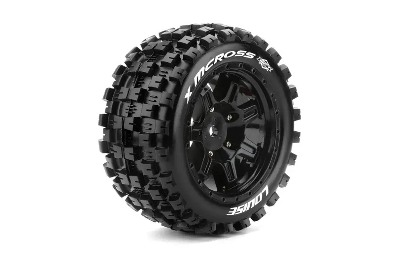 Louise R/C - Mft X-Mcross Sport Monster Truck Tires, 24Mm Hex, Mounted On Black Rim (2), Fits X-Maxx 1