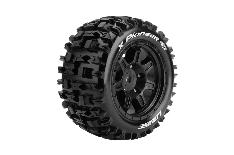 Louise R/C - Mft X-Pioneer Sport Monster Truck Tires, 24Mm Hex, Mounted On Black Rim (2), Fits X-Maxx 1