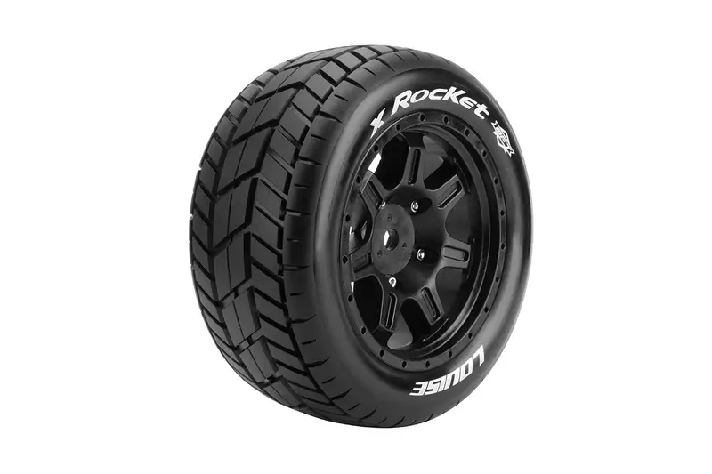 Louise R/C - Mft X-Rocket Sport Monster Truck Tires, 24Mm Hex, Mounted On Black Rim (2), Fits Arrma Kraton 8S 1