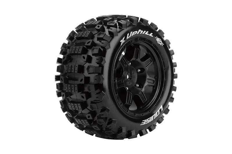 Louise R/C - Mft X-Uphill Sport Monster Truck Tires, 24Mm Hex, Mounted On Black Rim (2), Fits X-Maxx 1