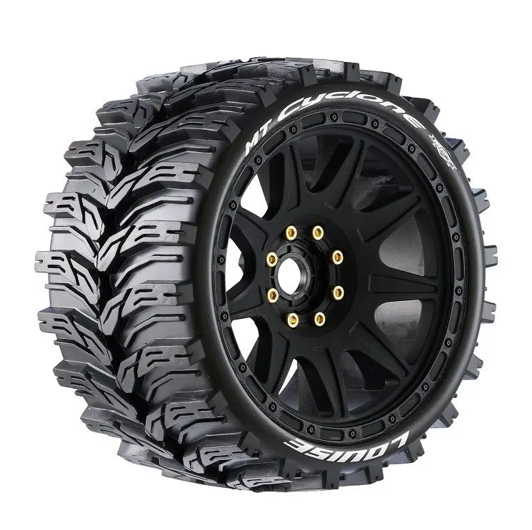 Louise R/C - Mt-Cyclone Speed 1/8 Monster Truck Tires, 0" & 1/2" Offset, 17Mm Removable Hex On Black Rim, Soft(2) 1