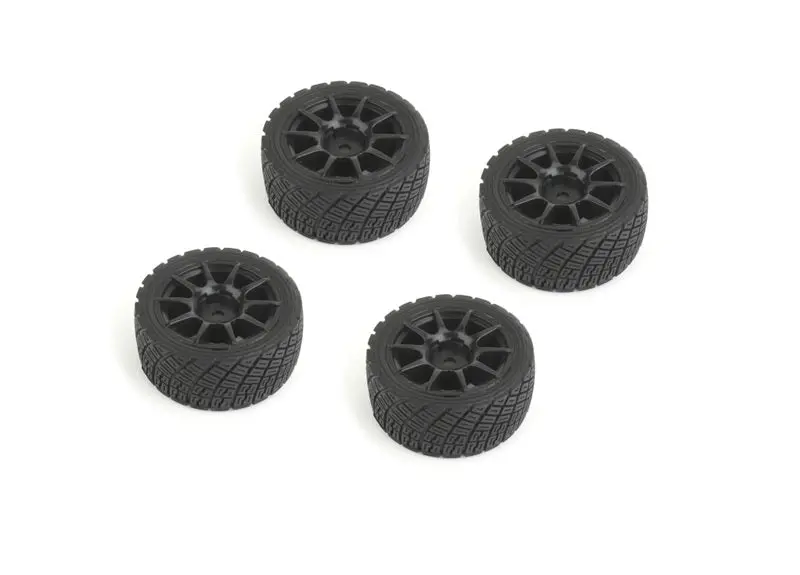 Louise R/C - Rally Tires+Wheels 10 Spoke Black +1Mm (4Pcs), Fits Lmx 1