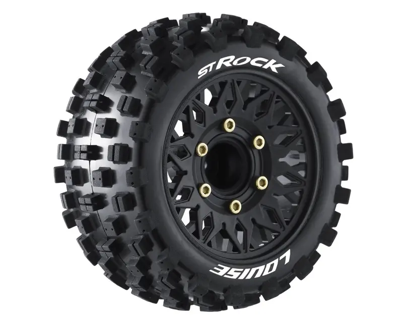 Louise R/C - St-Rock 1/10 Stadium Truck Tires, Soft, 0 & 1/2' Offset Hex, 12Mm 14Mm & 17Mm, Black Rim (2) 1