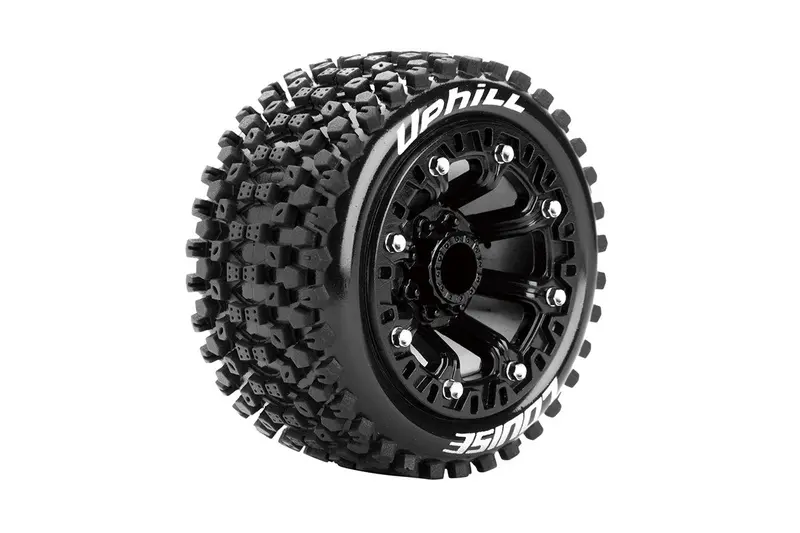 Louise R/C - St-Uphill 1/16 Stadium Truck Tires, 12Mm Hex, Soft, Mounted On Black Spoke Rim, Front/Rear (2) 1