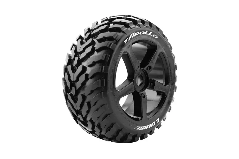 Louise R/C - T-Apollo 1/8 Off-Road Truggy Tires, 0" Offset, 17Mm, Mounted On Black Spoke Rim, Front/Rear (2) 1