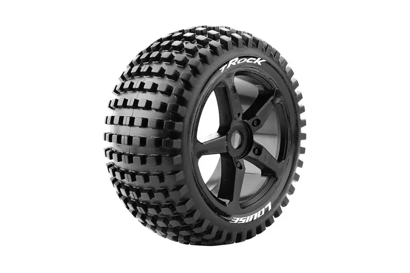 Louise R/C - T-Rock 1/8 Off-Road Truggy Tires, 0" Offset, 17Mm, Mounted On Black Spoke Rim, Front/Rear (2) 1