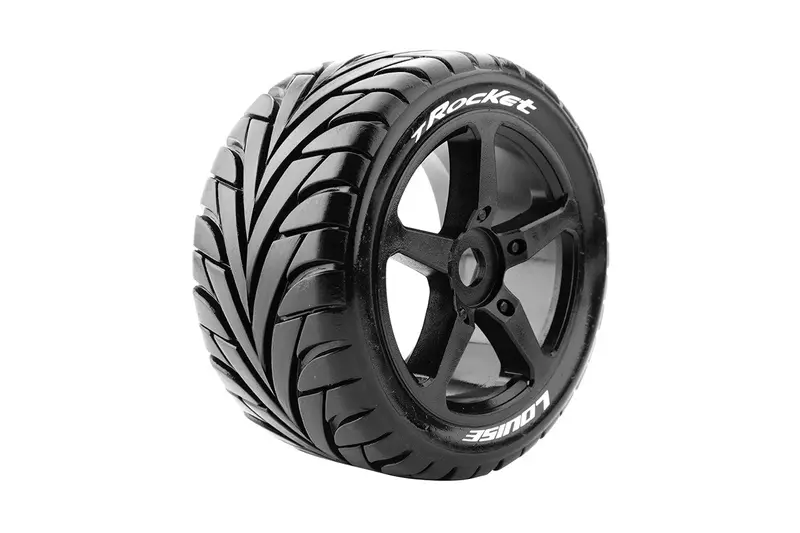 Louise R/C - T-Rocket 1/8 Off-Road Truggy Tires, 0" Offset, 17Mm, Mounted On Black Spoke Rim, Front/Rear (2) 1