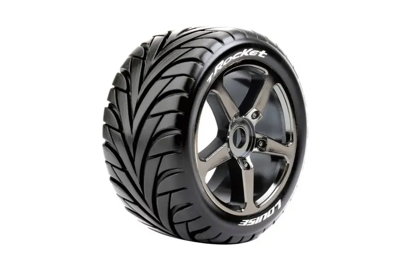 Louise R/C - T-Rocket 1/8 Off-Road Truggy Tires, 0" Offset, 17Mm On Black Chrome Spoke Rim, Front/Rear (2) 1
