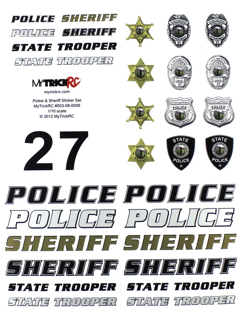 Mytrickrc - Realistic 1:10 Scale Decal Set, Police And Sheriff Combo 1