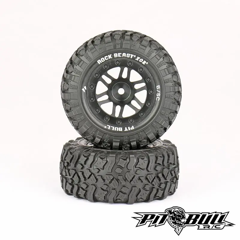 Pit Bull Tires - Pre-Mounted, 2.2/3.0, Rock Beast Xor B/Sc (Basher Edition), Short Course Tires, Basher Kompound, (2) 1