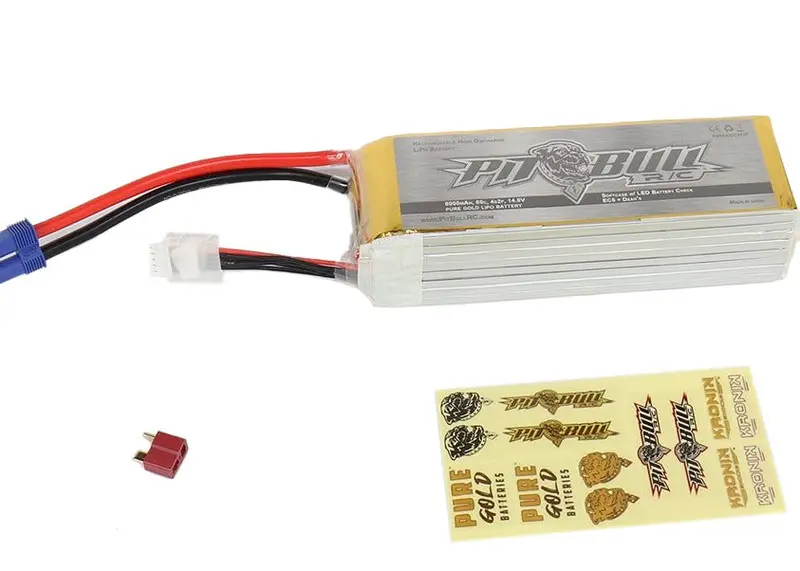 Pit Bull Tires - Pure Gold 80C 4S2p 8000Mah 14.8V Softcase Lipo Battery, With Led Battery Check - Ec5 And T Plug 1