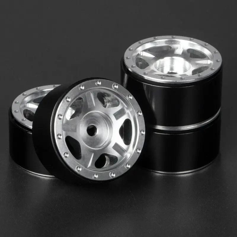 Power Hobby - 1.0" Axial Scx24 C10 Jeep Deadbolt Aluminum Beadlock Wheels, Silver 1