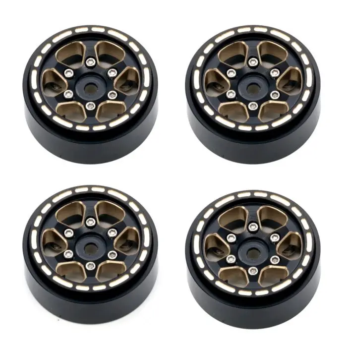 Power Hobby - 1.0" Black Brass Beadlock Crawler Wheels, For 1/24 Axial Scx24 1