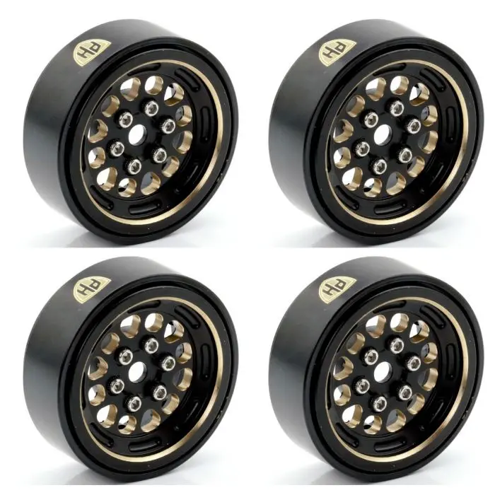 Power Hobby - 1.0" Black Brass Beadlock Crawler Wheels, For, 1/24 Axial Scx24 1