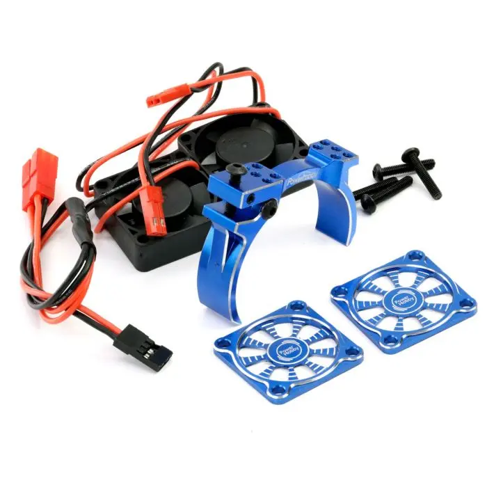 Power Hobby - 1/10 Aluminum Heatsink Mount 30Mm Twin Turbo Cooling Fans, Blue 1