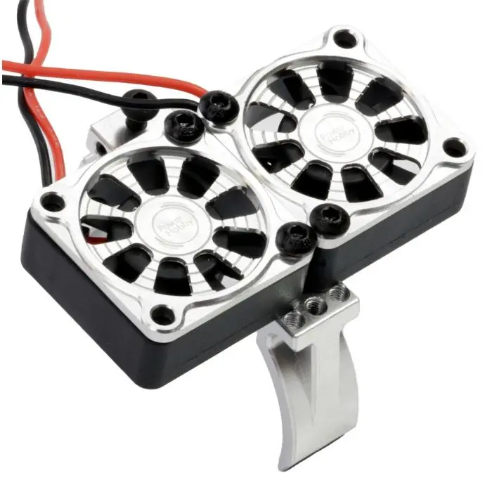 Power Hobby - 1/10 Aluminum Heatsink Mount 30Mm Twin Turbo Cooling Fans, Silver 2