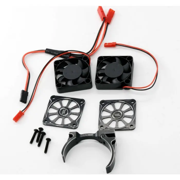 Power Hobby - 1/5 Aluminum Heatsink With 40Mm Dual High Speed Cooling Fans And Cover, Black 1
