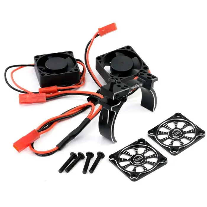 Power Hobby - 1/8 Aluminum Heatsink 30Mm Twin Turbo High Speed Cooling Fans, Black 1