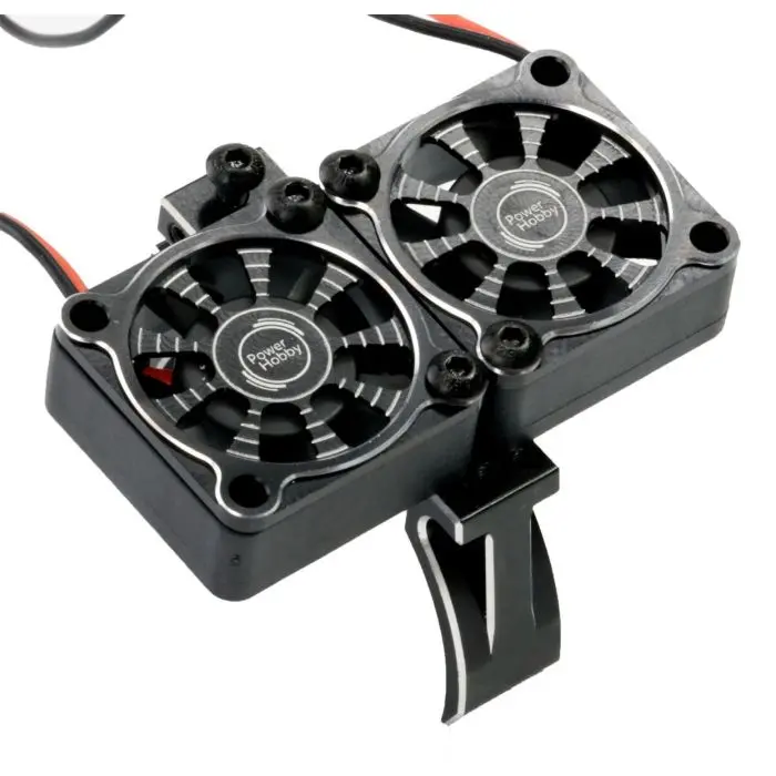 Power Hobby - 1/8 Aluminum Heatsink 30Mm Twin Turbo High Speed Cooling Fans, Black 2