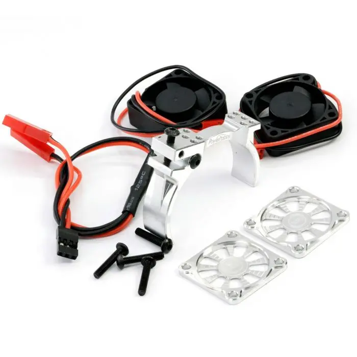 Power Hobby - 1/8 Aluminum Heatsink 30Mm Twin Turbo High Speed Cooling Fans, Silver 1