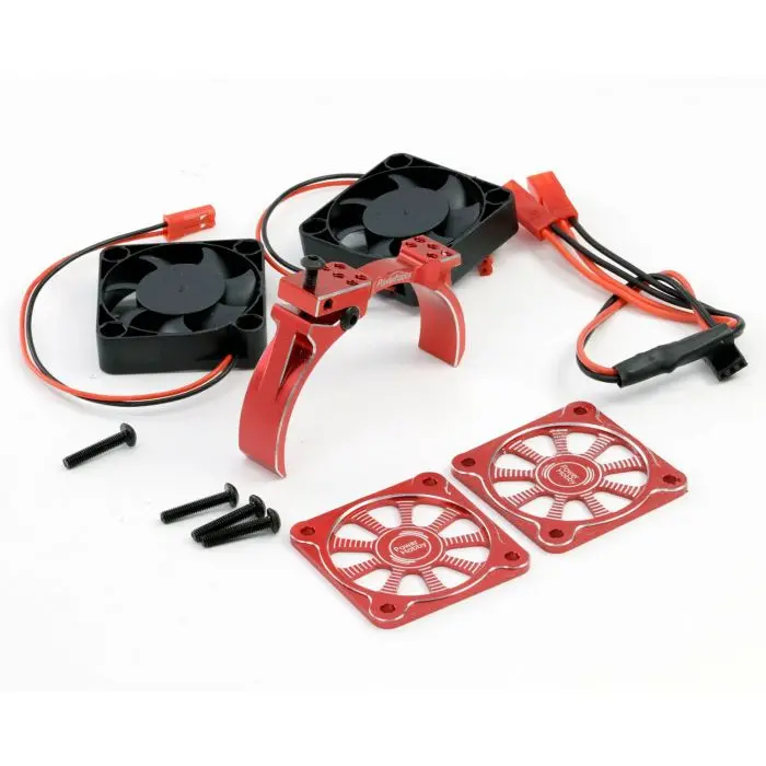Power Hobby - 1/8 Aluminum Heatsink 40Mm Dual High Speed Cooling Fans With Cover, Red 1