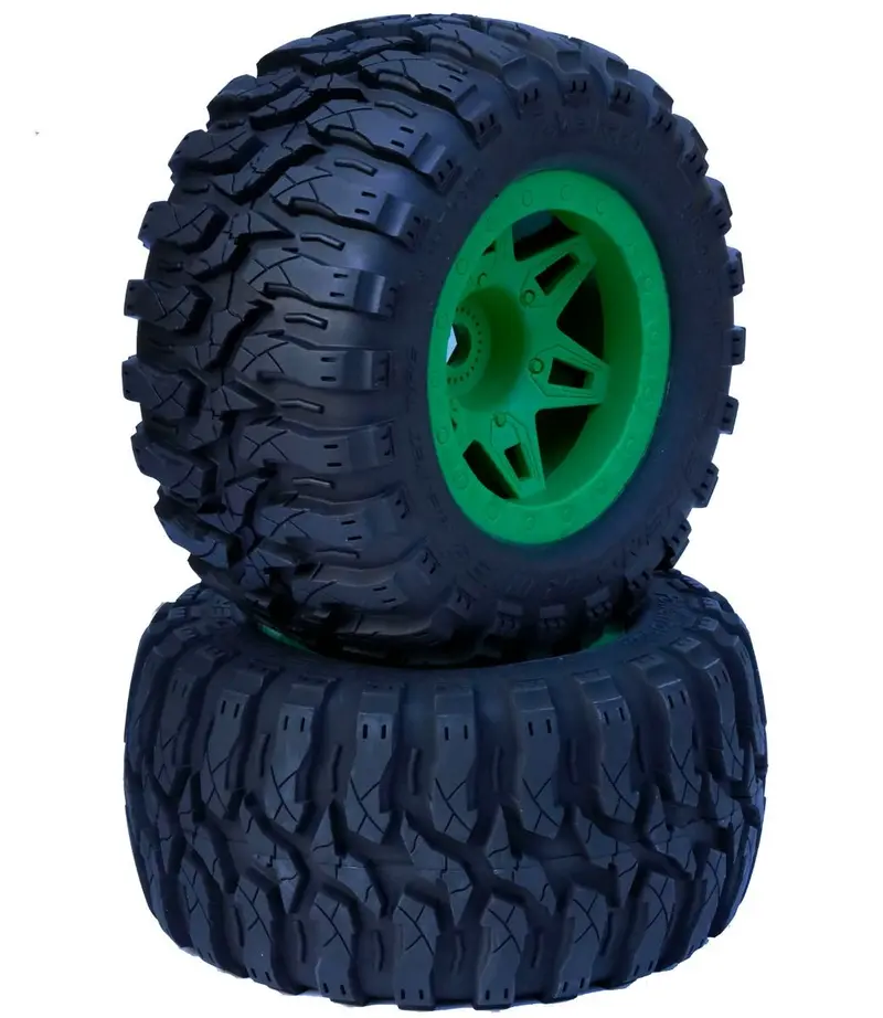 Power Hobby - 1/8 Defender 3.8" Belted All Terrain Tires 17Mm Mounted Green 1